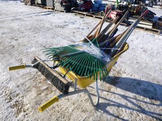 Tufx Wheelbarrow with Assortment of Yard Tools (Row 3)