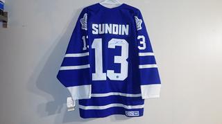 Autographed Toronto Maple Leafs Mats Sundin Large CCM Vintage Hockey Jersey, COA From A. J. Sports World (Upstairs)
