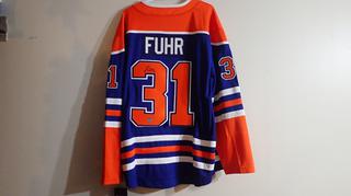 Autographed Edmonton Oilers Grant Fuhr XL NHL Fanatics Jersey COA from A. J. Sports World (Upstairs)