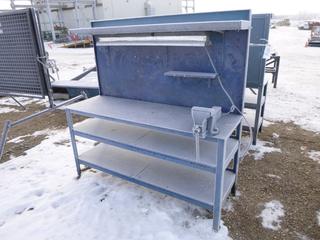 3-Tier Workbench with Backboard, 6 In. Vice and Work Light, Overall Dimensions: 6 Ft. 1 In. x 2 Ft. x 6 Ft. (Row 2)