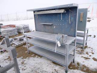 3-Tier Workbench with Backboard, 6 In. Vice and Work Light, Overall Dimensions: 6 Ft. 1 In. x 2 Ft. x 6 Ft. (Row 2)