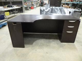 (1) L-Shaped Desk, 71 In. x 3 Ft. x 30 In., (1) Upper Hutch with 4-Door Cabinets, 71 In. x 15 In. x 3 Ft.