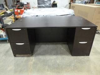 (1) Desk with (2) 2-Drawer Cabinets, 71 In. x 41 In. x 30 In. NOTE: One drawer broken/loose