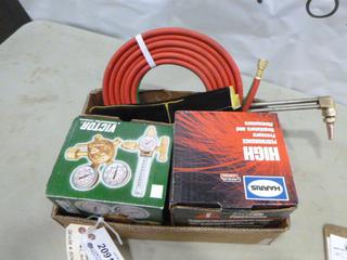 Cutting Torch Kit, Blue Shield Diablo 499 Torch, Victor and Harris Regulators, Hose and Gloves (N12)