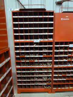 (3) Stackable Wurth 40 Compartment Bolt Bins, Stacked with (1) Wall Attachment Hanger (Z)