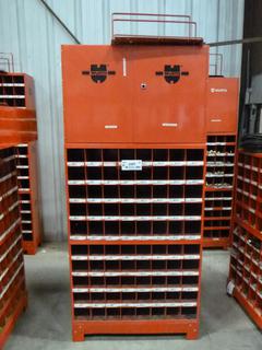 (2) Stackable Wurth 40 Compartment Bolt Bins with 2-Door Cabinet and (1) Wall Attachment Hanger (Z)
