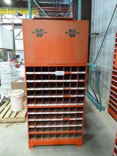 (2) Stackable Wurth 40 Compartment Bolt Bins with 2-Door Cabinet and (1) Wall Attachment Hanger (Z)