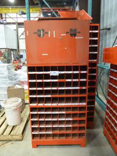 (2) Stackable Wurth 40 Compartment Bolt Bins with 2-Door Cabinet and (1) Wall Attachment Hanger (Z)