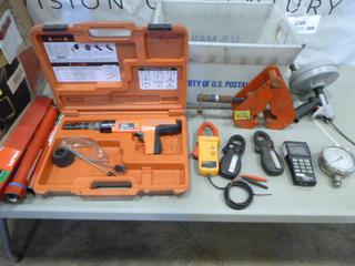 Ridgid Hand Held Snake, Fluke AC/DC Current Clamp, Pressure Gauge, Hilti Coring Bits, 2 Ton Beam Clamp, Ramsec Cobra Red Head (N11)