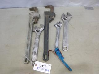 Ridgid 24 In. Pipe Wrench c/w Tooltech 24 In. Pipe Wrench and (1) 12 In., (1) 15 In. and (1) 18 In. Adjustable Wrenches (B2)
