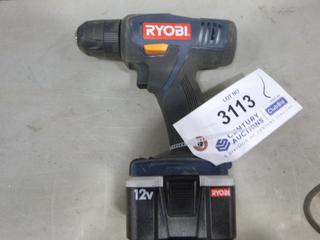 Ryobi 3/8 In. Cordless Drill *Note: Working Condition Unknown* c/w (2) Ryobi 12 V Batteries, Assortment of Drill Bits and (1) Unused Hitachi BL 12 V Battery (B2)