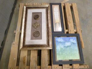Framed Pictures / Decorations, Lords 23 In. x 8 In., Flowers 16 In. x 16 In., Symbols 29 In. x 17 In. (Upstairs)
