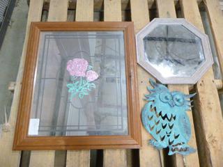 Flower Mirror 20 In x 24 In, Octagon Mirror, 14 In. x 14 In., Owl 14 In. x 9 In. (Upstairs)