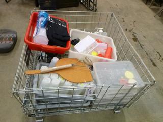 Assortment of Restaurant/Kitchen Supplies: Shakers, Squeeze Bottles, Pizza Paddle, Hand Blender, Vinegar Bottles, etc. *Note: Bins are Included, But Metal Crate Not Included* (R-5-3)