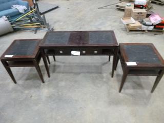 (1) Wood Coffee Table, 48 In. x 19.5 In. x 28 In. w/ (2) Wood End Tables, 22 In. x 22 In. x 24 In. (H)