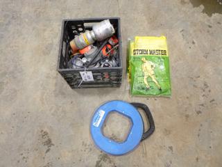 Assortment of Electrical Components, Fish Tape, Men's PVC Rain Suits, Pressure Switch (Row 2)