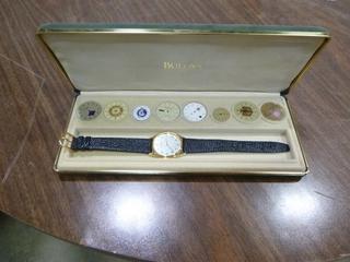 Unused Bulova Ladies Watch, Genuine Leather Wristband, Water Resistant, c/w Case and (8) Watch Faces (Upstairs)