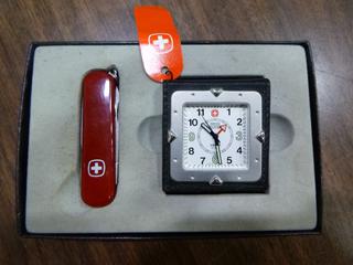 Unused Swiss Military Pocket Watch with Leather Cover, c/w Pocket Knife (Upstairs)