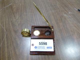 Gold Medallion Collection Desktop Clock and Executive Pen, c/w Royal Trust Desktop Clock (Upstairs)