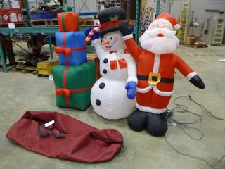 (3) Christmas Lawn Blow Up Characters c/w 7 Ft. Christmas Tree Bag (M-1-1)