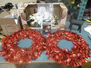 Qty of Christmas Décor: Wreaths, Mini Lights, Light Projector, Centerpiece, Ornaments, etc. (D1)