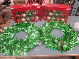 Qty of Christmas Décor: Wreaths, Ornaments (C2)