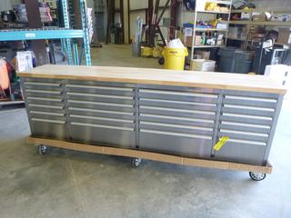 Unused Thor HTC9624W 96 In., 24 Drawer Wide Stainless Steel Anti-Fingerprint Tool Chest with Work Station Hardwood Top (NE Bay Door)