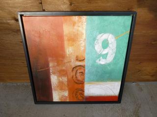 25.5in X 25.5in Framed "9" Hand Painted Canvas