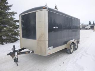 2011 Forest River 16ft T/A Enclosed Cargo Trailer C/w 2 5/16in Ball Hitch, GVWR 3175kg, GAWR 1588KgRear Cargo Door, And Custom Made Wood Shelving. VIN 5NHUBL424BT431982