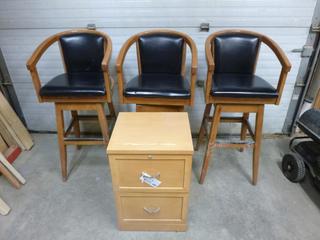 Qty Of (3) Wooden Stools C/w 18.5in X 16.5in X 28in 2-Drawer Wood Dresser