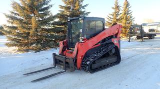 2015 Kubota SVL90-2 Skidsteer C/w Aux Hyd, Hydraulic Q/A, 4ft Fork Attachment And Jensen HD JHD910 Receiver And Speakers. Showing 1393hrs. SN 14905 *Note: Item Cannot Be Removed Until 12PM Wednesday December 23rd Unless Mutually Agreed Upon*