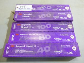 Qty Of (5) Cases Of 3M Imperial Hookit II Sanding Sheets Includes 40E, P80E, P100E, P180 And P220 Grit