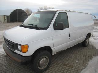 2003 Ford E250 Cargo Van c/w 4.2 L 6 Cyl, Auto, A/C, Showing 311,278 Kms. VIN 1FTNE242X3HB20215. Service Engine Light On.