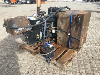 Stamford Skid Mounted Generator c/w Kubota 3 Cyl Diesel, 9.1 KVA, VIN X151362063 Showing 31908 Hours.