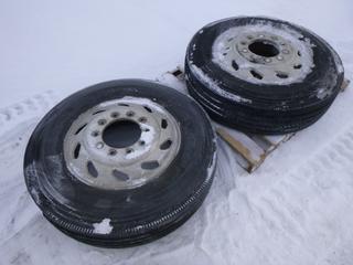 (2) Michelin XZE2 Tires on 10 Bolt Rims, Size 11R24.5 (Row 1)