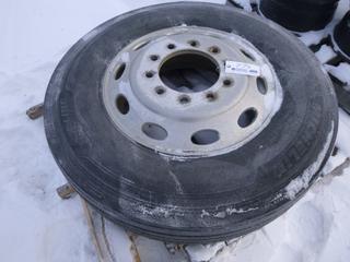 (1) Michelin X-Line Tire on 10 Bolt Rim, Size 11R24.5 (Row 1)