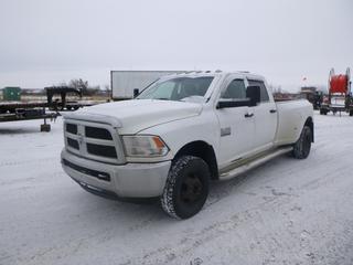 2014 Dodge Ram 3500 4X4 Dually Crew Cab Pick Up c/w 6.4L Hemi, A/T, A/C, Showing 201,512 Kms, 3,529 Hours, LT 235/80R17  Tires at 40%, Dually Rears at 70%, 8 Ft. Box, VIN 3C63RRGJ0EG251780 *Note: Check Engine Light On, AVS Light On, Service Anti Lock Brake System Message, Hood Doesn't Stay Open*