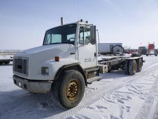 2000 Freightliner FL80 Cab and Chassis c/w CAT/3126 Diesel, 8 Speed Eaton Fuller, 300 HP, Showing 15,980 Kms, Dbl Frame, GVWR 58,000 Lb, 264 W/B, PTO, 425/65R22 Front Tires at 30%, 11R22.5 Rear Tires at 40%, Front Axle Rating 18,000 Lb, Rear Axle Rating 40,000 Lb, CVIP 02/2022, VIN 1FVXJJCB2YHG05737
