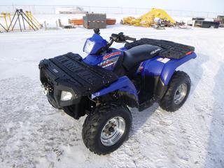2005 Polaris Sportsman 500 H.O. ATV c/w 667 Kms, 78.4 Hours, AWD, Warn 2,500 Lb Winch, Front Storage Compartment, 25x8-12 Front Tires, 25x10-12 Rear Tires at 90%, VIN 4XAMH50AX5B425079 * Note: Slow Leak in Front Tire, Oil Seal Gone*