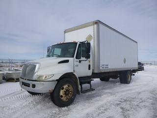 2006 International 4300 DT66 24 Ft. Van Truck c/w Diesel, A/T, A/C, Showing 330,379 Kms, 14,063 Hours, GVWR 29,000 Lb, 252 In. W/B, 11R22.5 Tires at 80%, Rears at 50%, Front Axle Rating 10,000 Lb, Rear Axle Rating 19,000 Lb, Power Tail Gate, VIN 1HTMMAAP26H154097 *Note: Turns Over, Doesn't Stay Running*