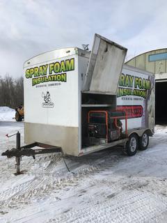 16 Ft. Enclosed Heated Spray Foam Insulation Trailer Unit, Fully Equipped Comes With Fusion Gun w/ 100 Ft. Hose, 17,500 Watt Generator, Approx. 1000 Hours, E-20 Grayco Reactor, 3 Stage Dessicant Air Dryer System, Large Air Compressor With Newer Head, One Day Training On System Use From Owner *Located Offsite Outside Ardrossan, For More Information Contact 780-944-9144*
