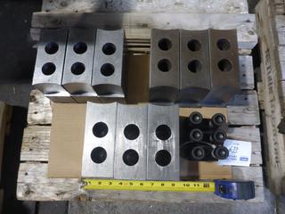 Soft Jaws For 15-18 In. Chuck, Pitch 3.00mm x 60 Degrees Serrations, Slot Width .866 In., Bolt Spacing 1.969 In., Screw Size M20 To Fit Matsumoto MMK Shank LMC **Located Offsite at 9305 60 Ave, Edmonton, Viewing Monday to Friday 2PM-4PM, For More Information Contact 780-944-9144**