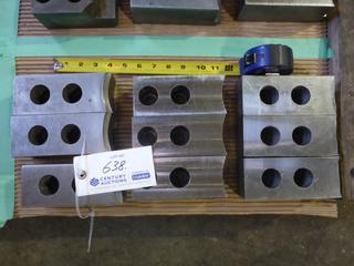 Soft Jaws For 15-18 In. Chuck, Pitch 3.00mm x 60 Degrees Serrations, Slot Width .866 In., Bolt Spacing 1.969 In., Screw Size M20 To Fit Matsumoto MMK Shank LMC **Located Offsite at 9305 60 Ave, Edmonton, Viewing Monday to Friday 2PM-4PM, For More Information Contact 780-944-9144**