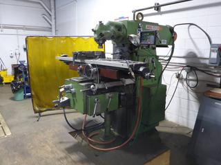 Jarbe F3-CM Manual Milling Machine c/w Newall 3 Axis Digital Readout, Powered Overarm, LSO 50 Taper, 70 In. x 13 In. Table Vise, Wooden Platform **Located Offsite at 7409 67 St NW, Edmonton, For More Information Contact 780-944-9144** *Note: SN Not Available, Moving Available At Cost*