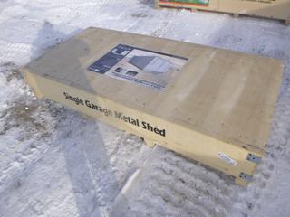 Unused TMG Industrial Single Front Door Metal Garage Shed with Side Man Door, Model TMG1119, 19 Ft. x 11 Ft. x 6.5 Ft. (Row 5)