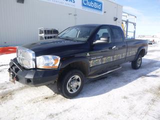 2006 Dodge Ram 2500 4X4 Pick Up Quad Cab, c/w Cummins 5.9L Diesel, A/T, Showing 341,643 Kms, Fully Loaded, 245/70R17 Tires at 70%, 8 Ft. Box, Spray In Box Liner, Iron Cross Front Bumper, 12,000 Lb Winch, Reese Trailer Brake System, VIN 3D7KS28CX6G167845