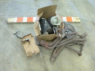 Qty of Misc. Vehicle Parts including Hubcaps, Brake Pads Manifolds and More (P-3-1)