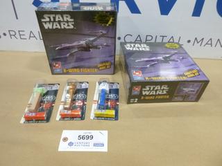 (2) AMT Ertl X-Wing Fighter Stars Wars Model Kit, (3) Star Wars Pez Dispensers (Upstairs)