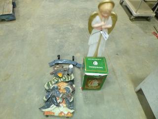 Light Up Snowman, Noel Sign and Plastic Angel (T-2-2)