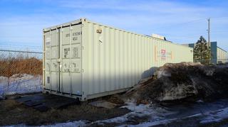 40ft Storage Container C/w Shelving *Note: Minor Damage, Buyer Responsible For Load Out, Item Located At 6802 39ST LEDUC, For More Information Call Eugene @780-566-1831*